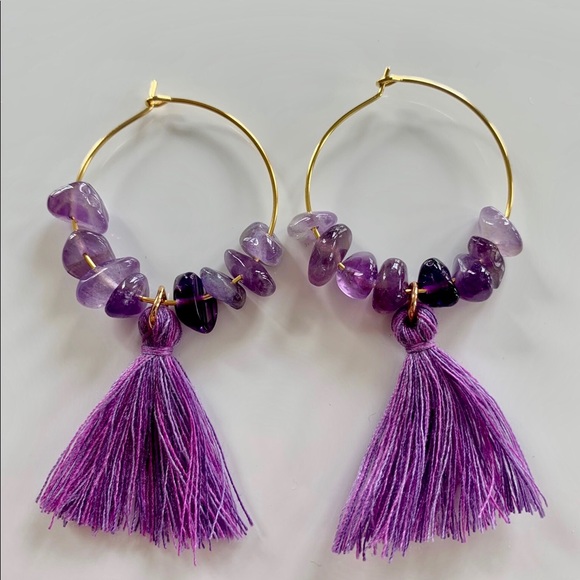 Amethyst Boho Tassel Earrings - Picture 2 of 2